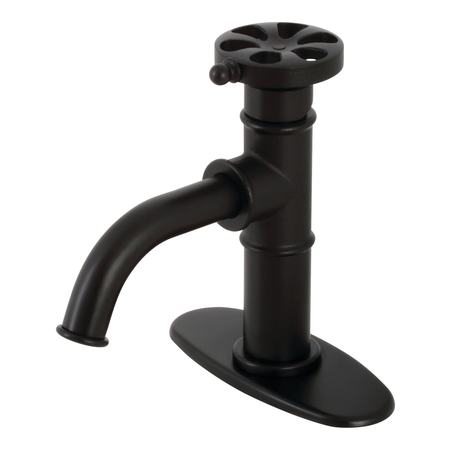 Kingston Sona KSD2820RX - Belknap One-Handle 1-Hole Bathroom Faucet with Deck Plate and Push Pop-Up Drain, Matte Black — image 1